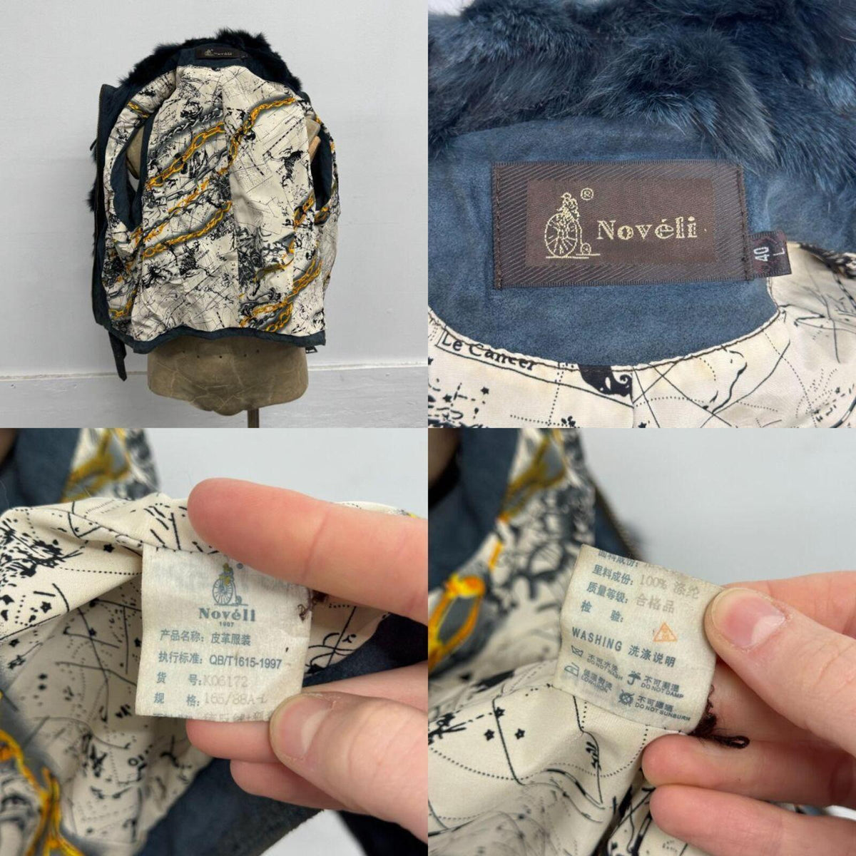 Vintage Y2K Slate Blue Fox Fur & Suede Vest