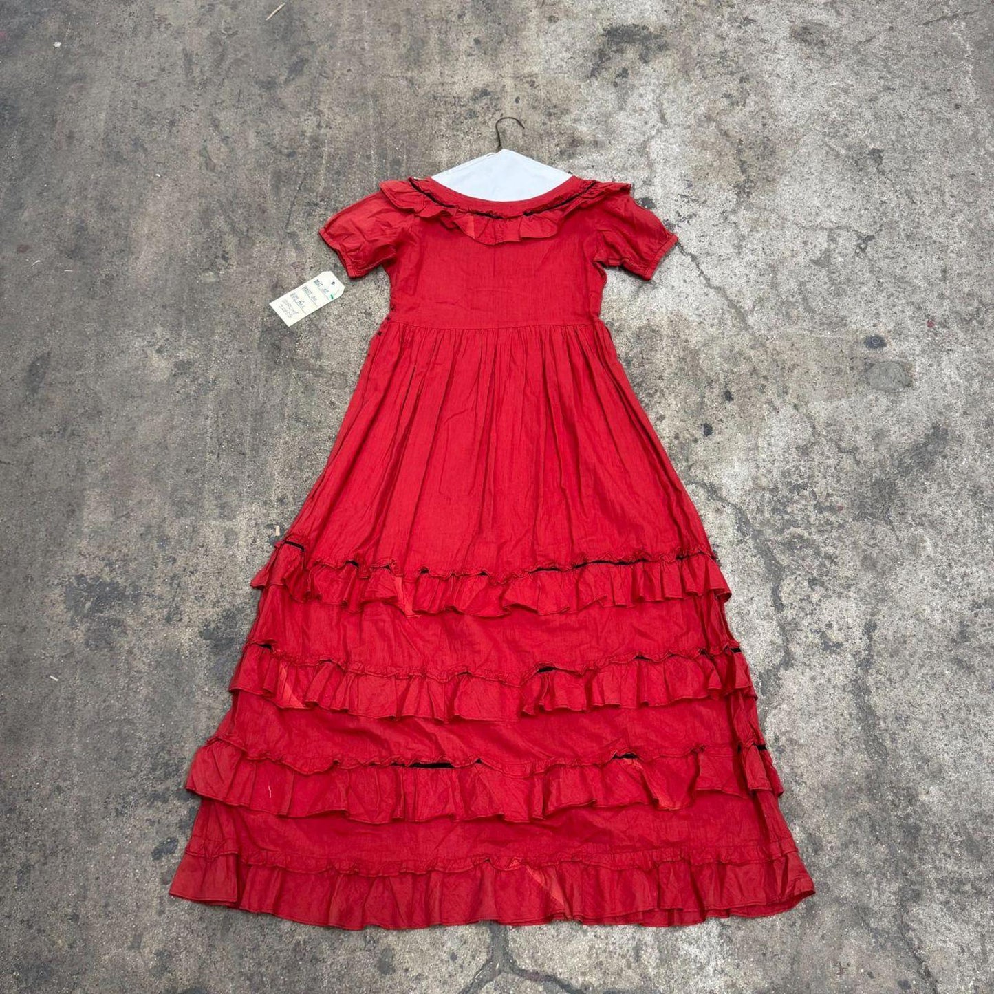Red 50s does Victorian Vintage Cotton Empire Waist Babydoll Ruffled Maxi Dress