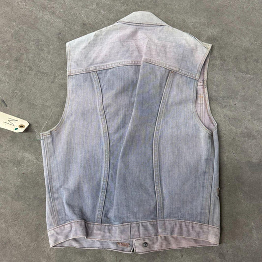 70s Vintage Oil-Stained Denim Vest M Faded Thrashed