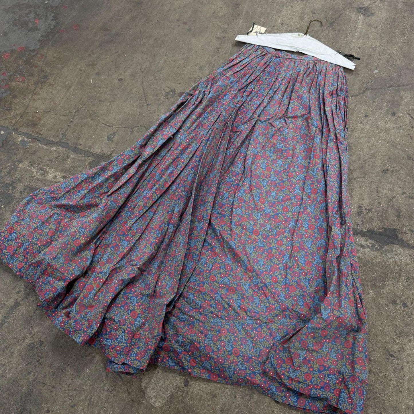 Vintage 40s does 1800s Victorian Red Blue Ditsy Floral Cotton Prairie Maxi Skirt