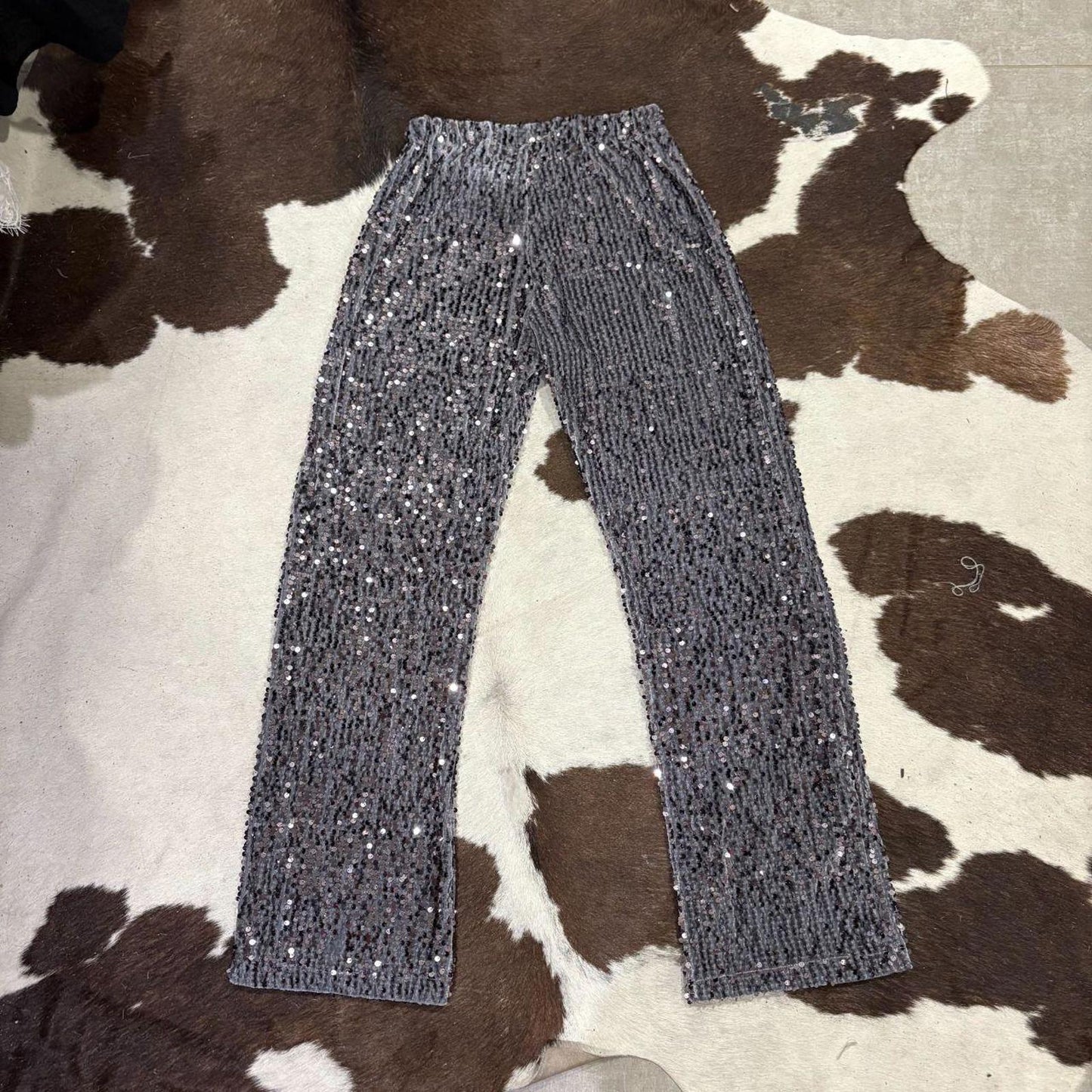 Cult Form Silver Sequin Trousers with Rhinestone Belt