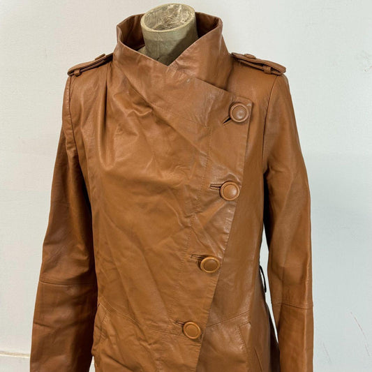 Vintage Tan Funnel Neck Asymmetric Avant Garde Leather Jacket
