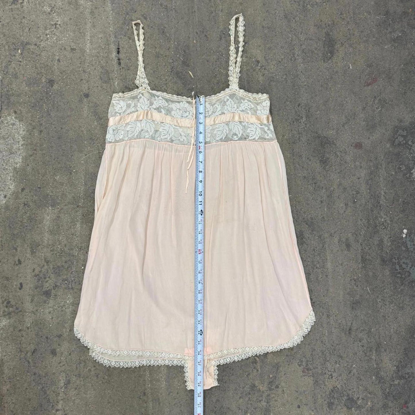 Antique 20s Pink Silk & Filet Lace Step-In Lingerie Teddy