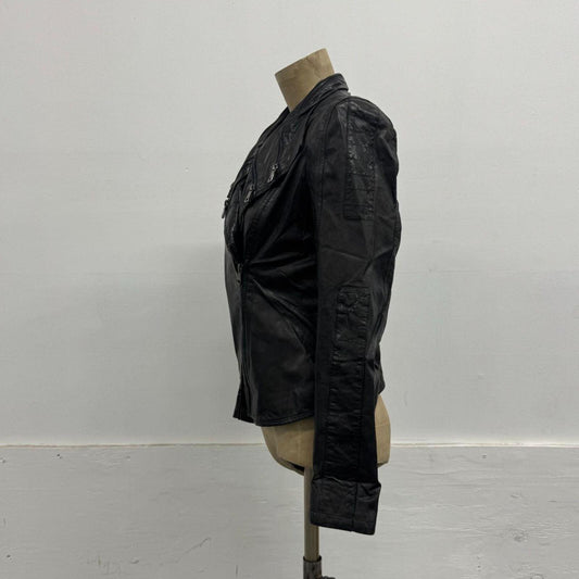 Vintage Black Leather Multi-Zip Patchwork Lambskin Moto Jacket