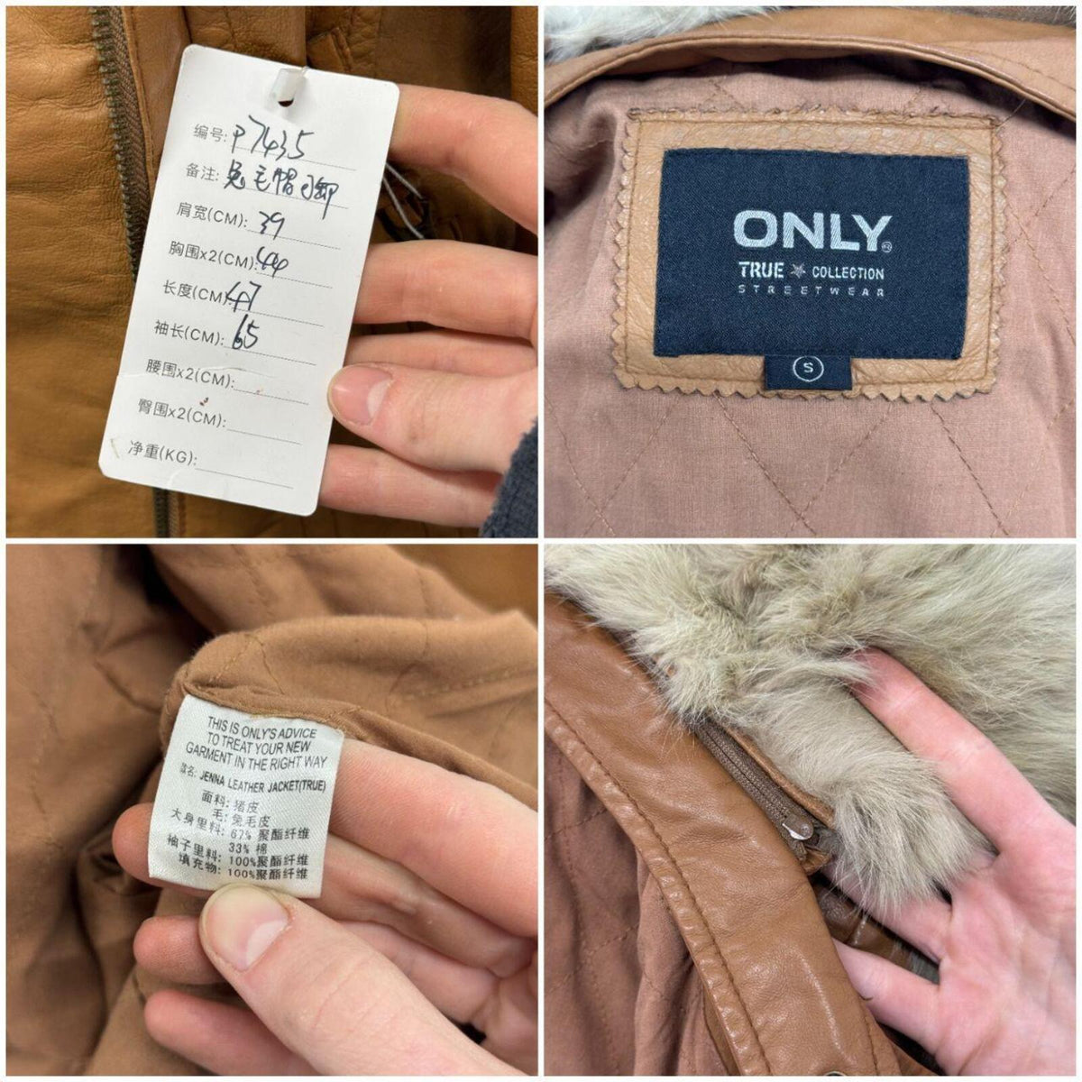 Vintage Tan Rabbit Fur Split Hood Multi-wear Asymmetrical Leather Jacket