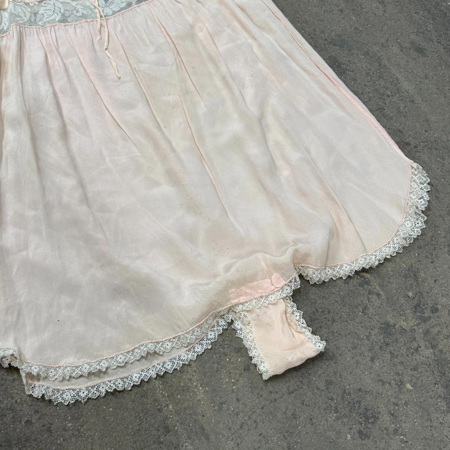 Antique 20s Pink Silk & Filet Lace Step-In Tap Pants Lingerie Teddy Slip Vintage