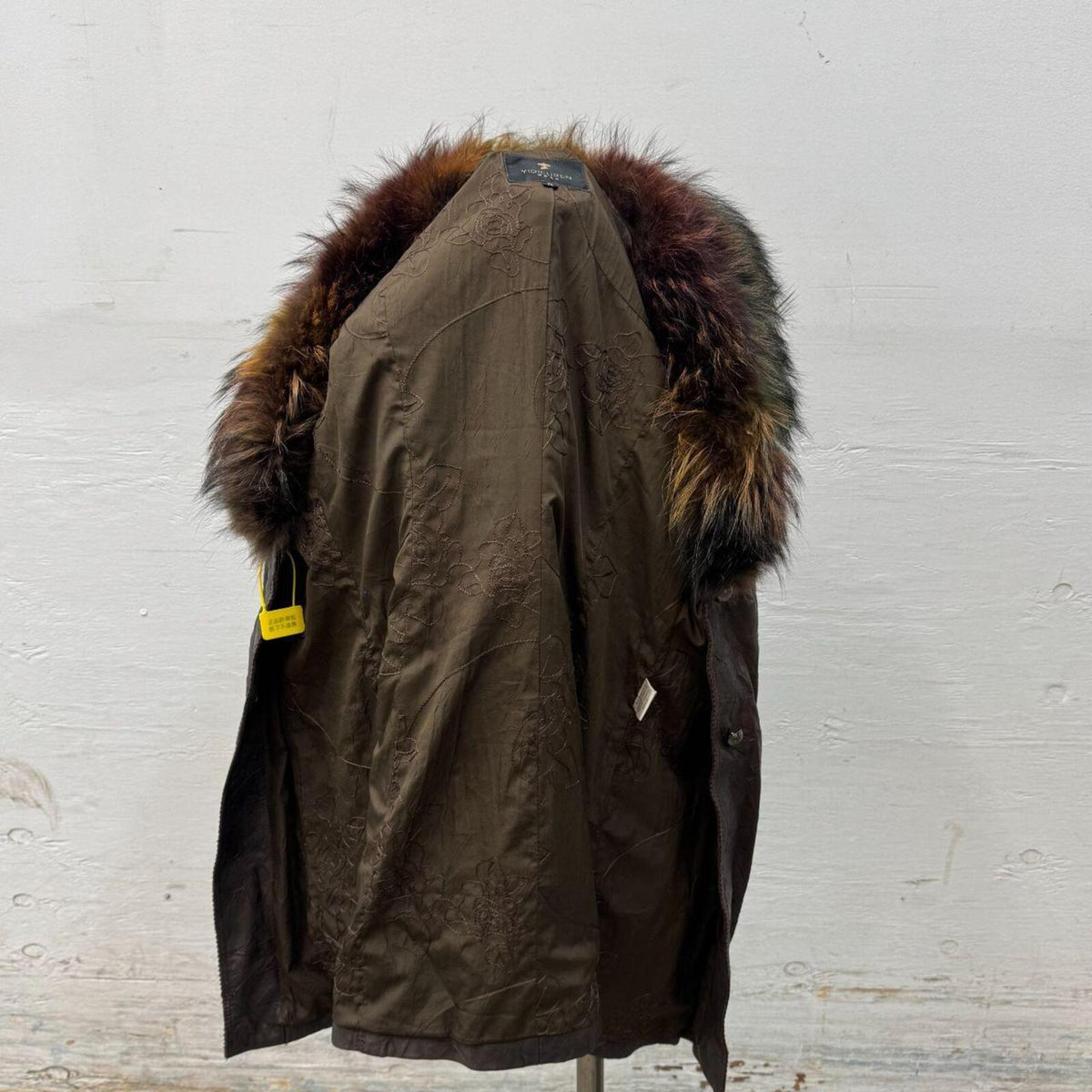 Vintage Y2K Brown Rainbow-Highlight Raccoon & Leather Coat