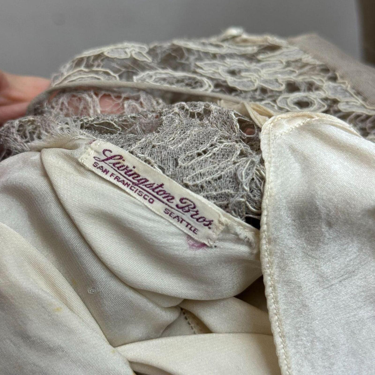 Antique Vintage 30s Livingston Bros. Lace & Silk Chiffon Dress Gown