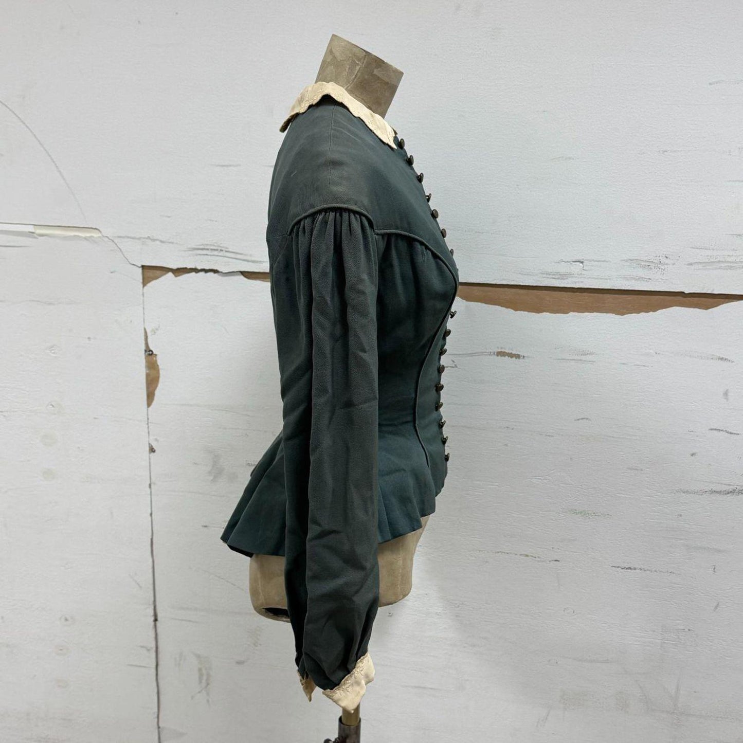 Vintage Dark Green Victorian Style Peplum Bodice 50s does 1800s Film Costume