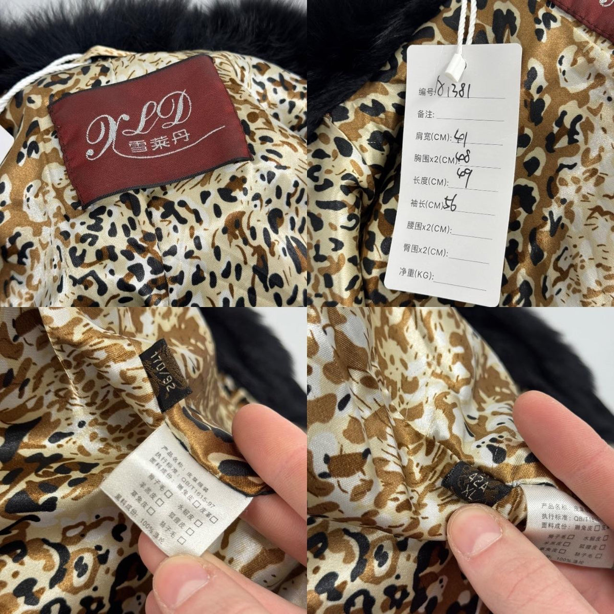Vintage Y2K Black Rabbit & Fox Fur Pierced Jacket Coat