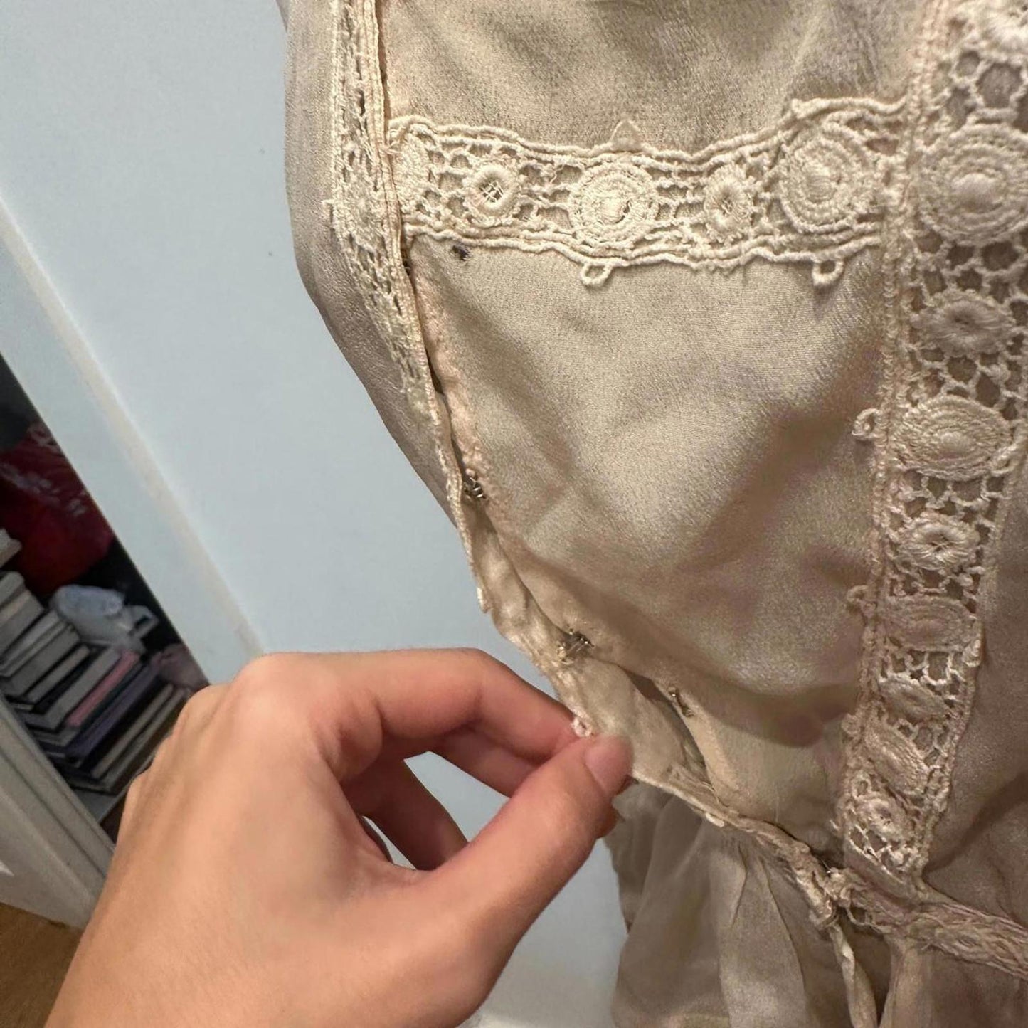Beige Edwardian Lace Trim Long Sleeve Women's Blouse