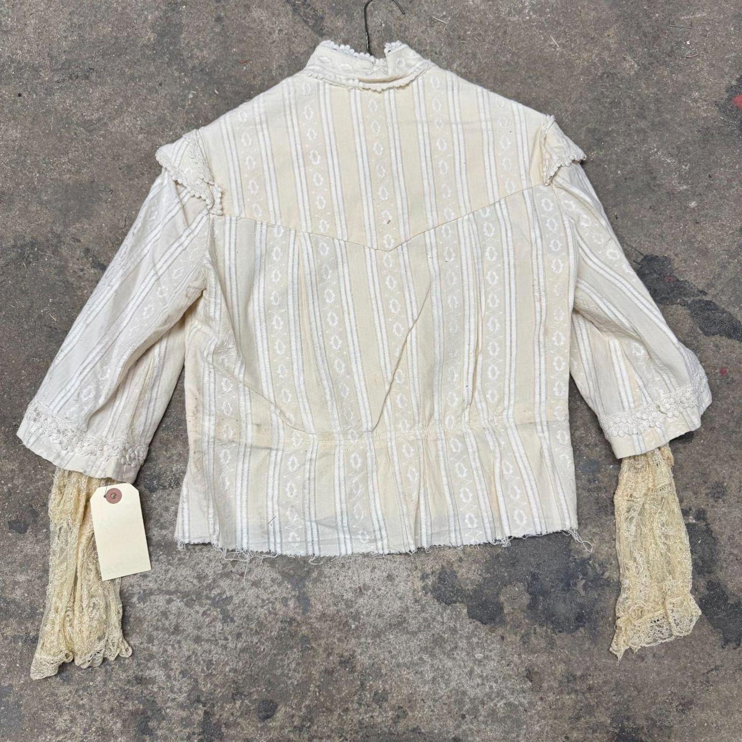 Vintage Film Costume 40s 50s Does Victorian Antique Style Ivory Striped Blouse M