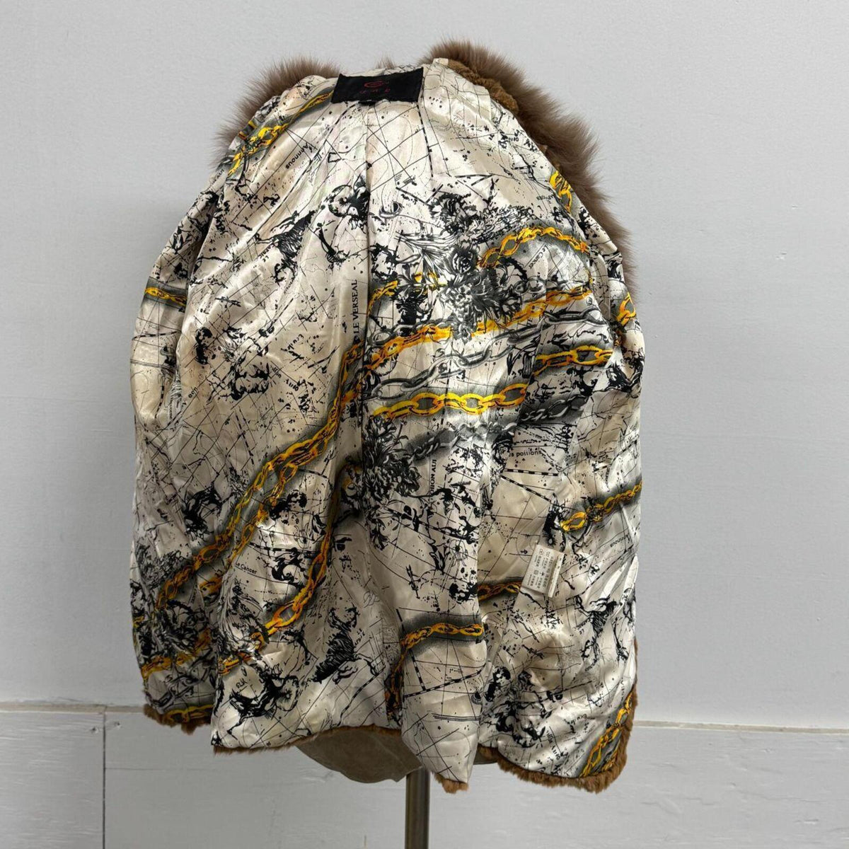 Vintage Cross Stripe Cognac Brown Rabbit & Fox Fur Jacket Coat