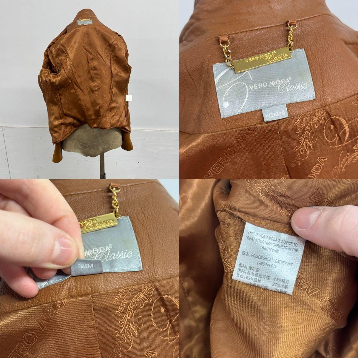 Vintage Tan Brown Funnel Neck Asymmetric Avant Garde Leather Jacket