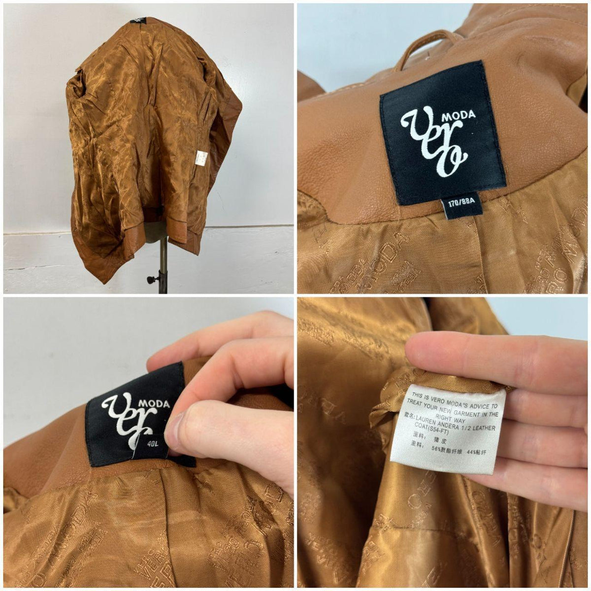 Vintage Tan Funnel Neck Asymmetric Avant Garde Leather Jacket