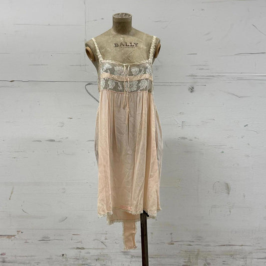 Antique 20s Pink Silk & Filet Lace Step-In Lingerie Teddy