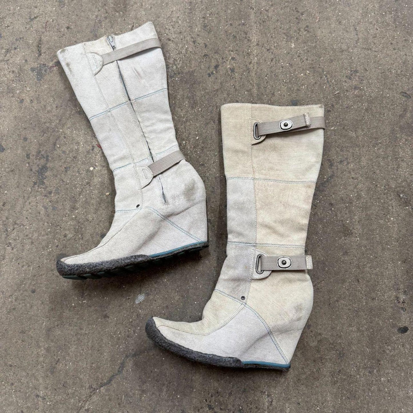 Rare Vintage Diesel Y2K Suede Wedge Boots Archival Grunge