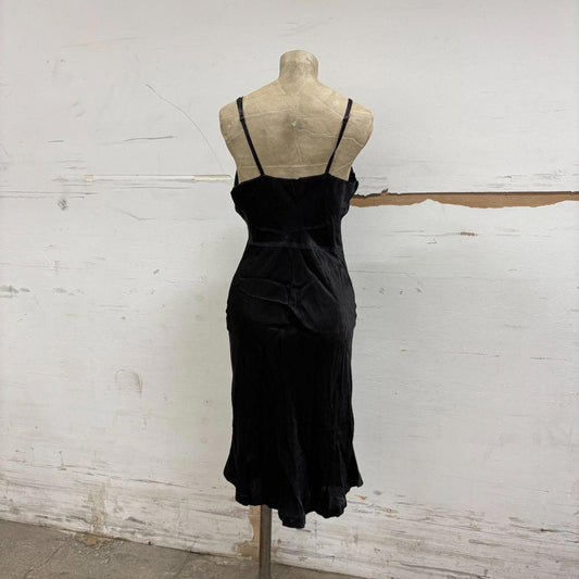 Antique Vintage 1930s 30s Black Bias-Cut Rayon Slip Dress