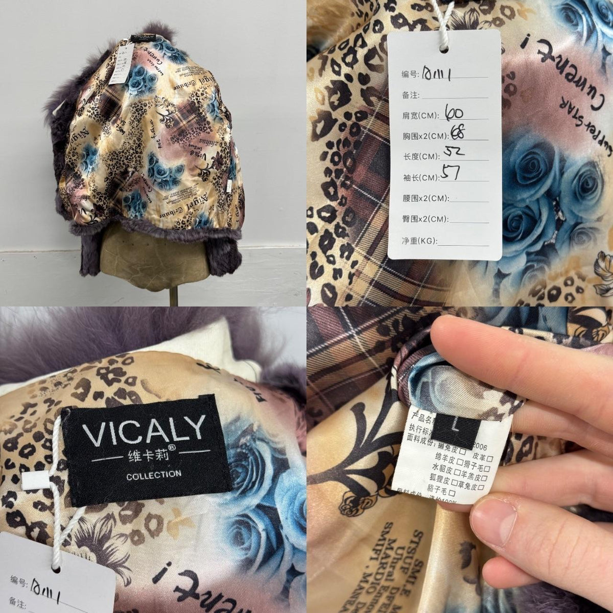 Vintage Y2K Purple-Grey Rabbit & Fox Fur Jacket Coat