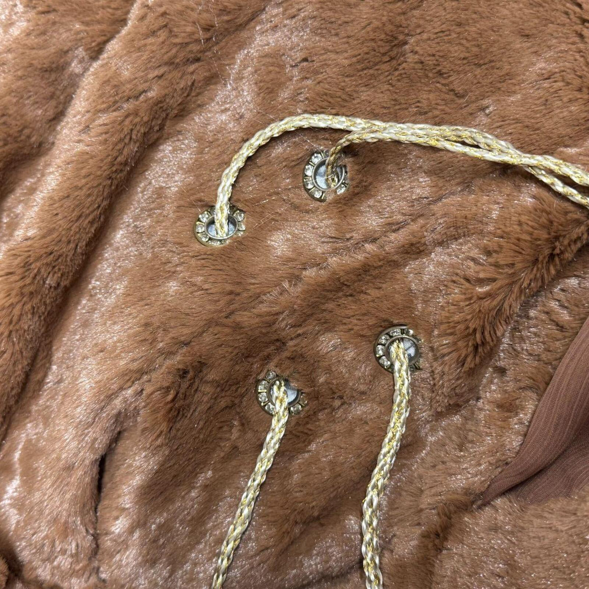 Vintage Brown Rabbit Fur Jacket with Chiffon Panels & Fox Collar Coat