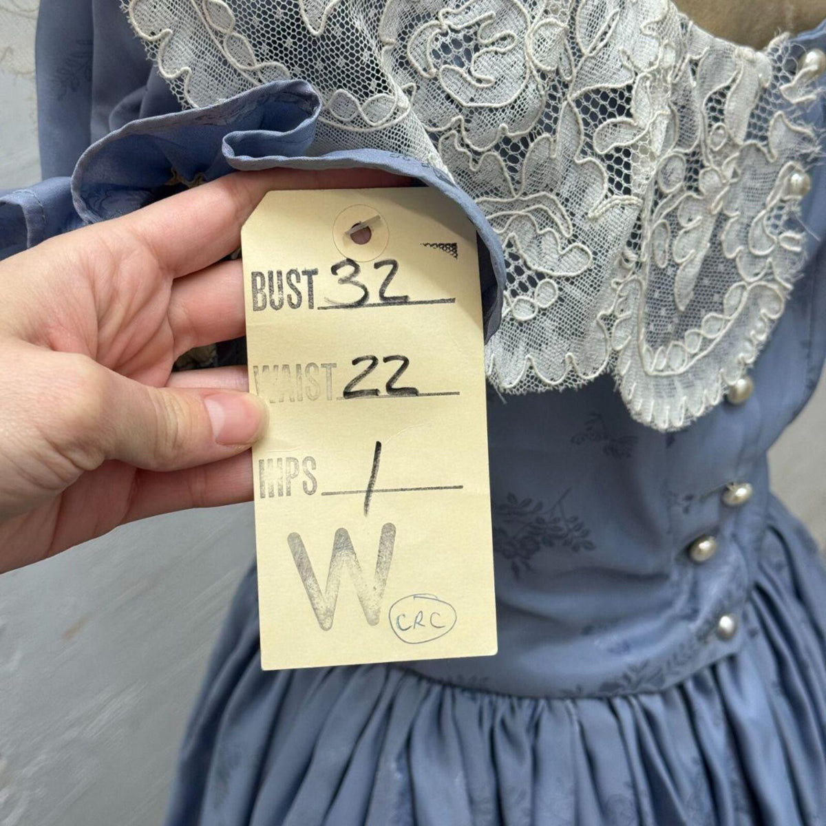 Vintage Film Costume 70s does Victorian Blue Damask Gown XXS