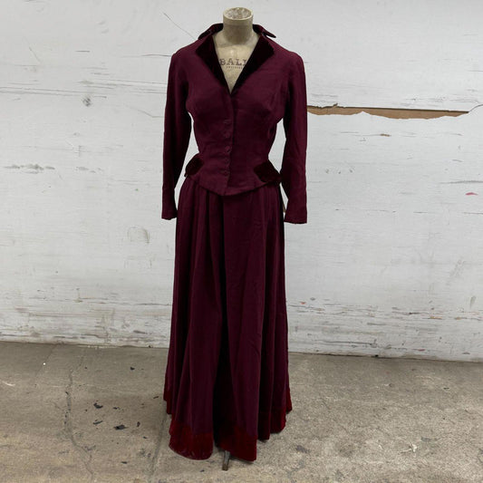 Vintage Film Costume Burgundy Cotton Victorian Style Gown 50s does 1800s