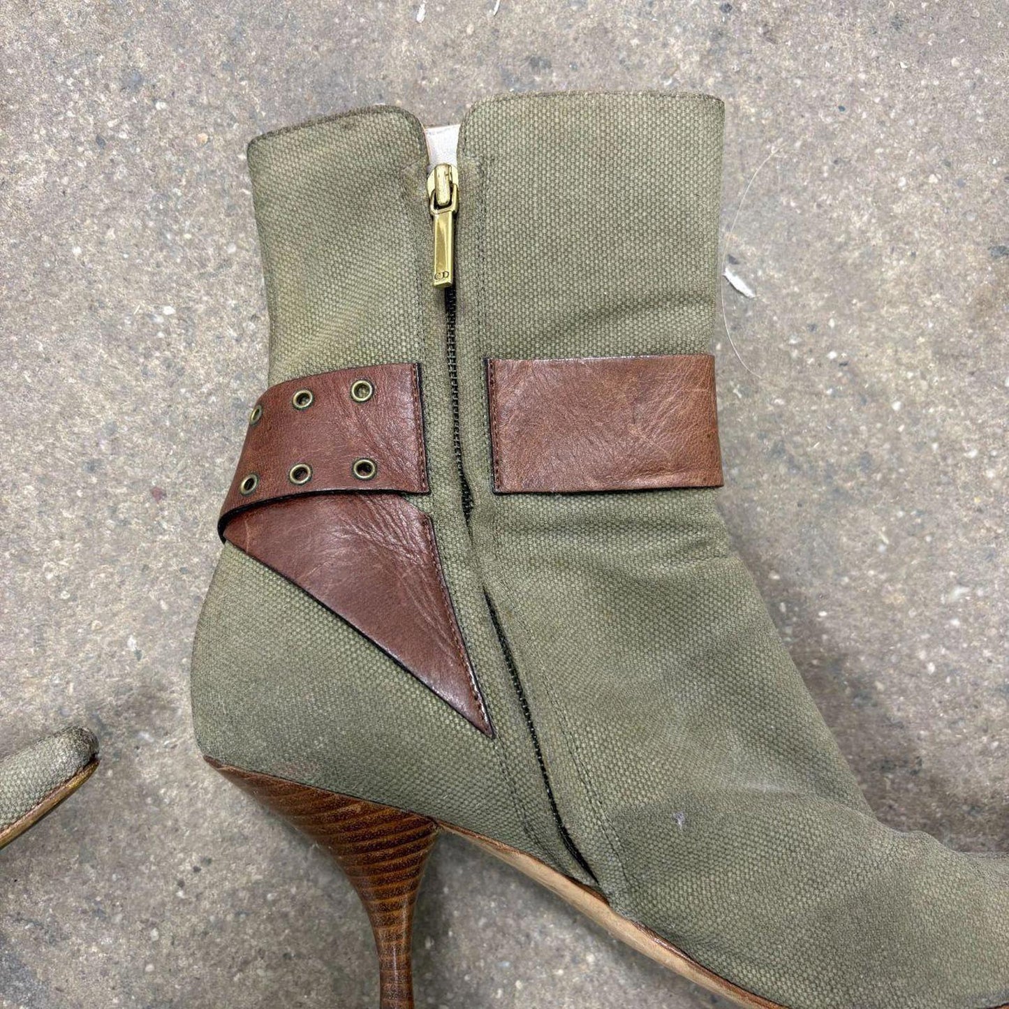 Vintage Y2K Dior by John Galliano Olive Green Ankle Booties 38