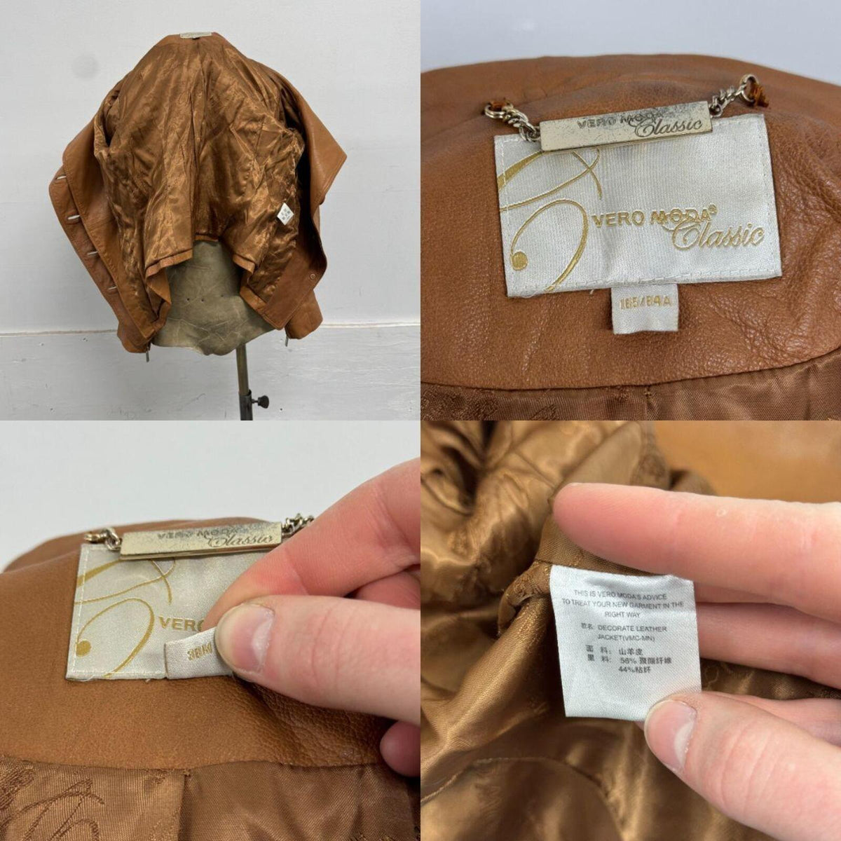 Vintage Tan Funnel Neck Asymmetric Avant Garde Military Leather Jacket