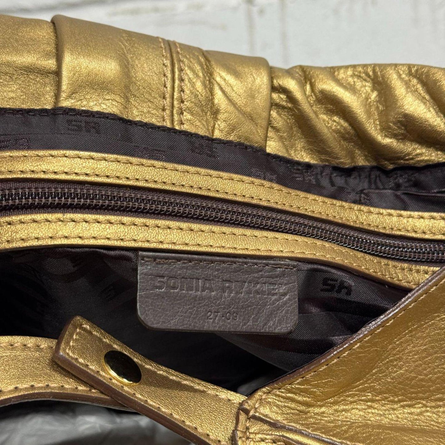 Y2K Gold Vintage Sonia Rykiel Embellished Leather Shoulder Bag