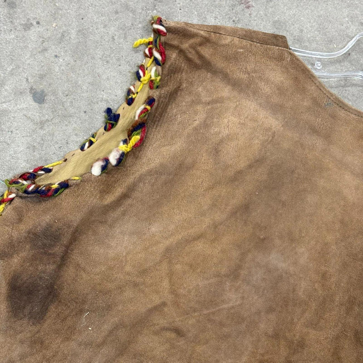 Vintage 60s 70s Suede Western Film Costume Vest Yarn Trim