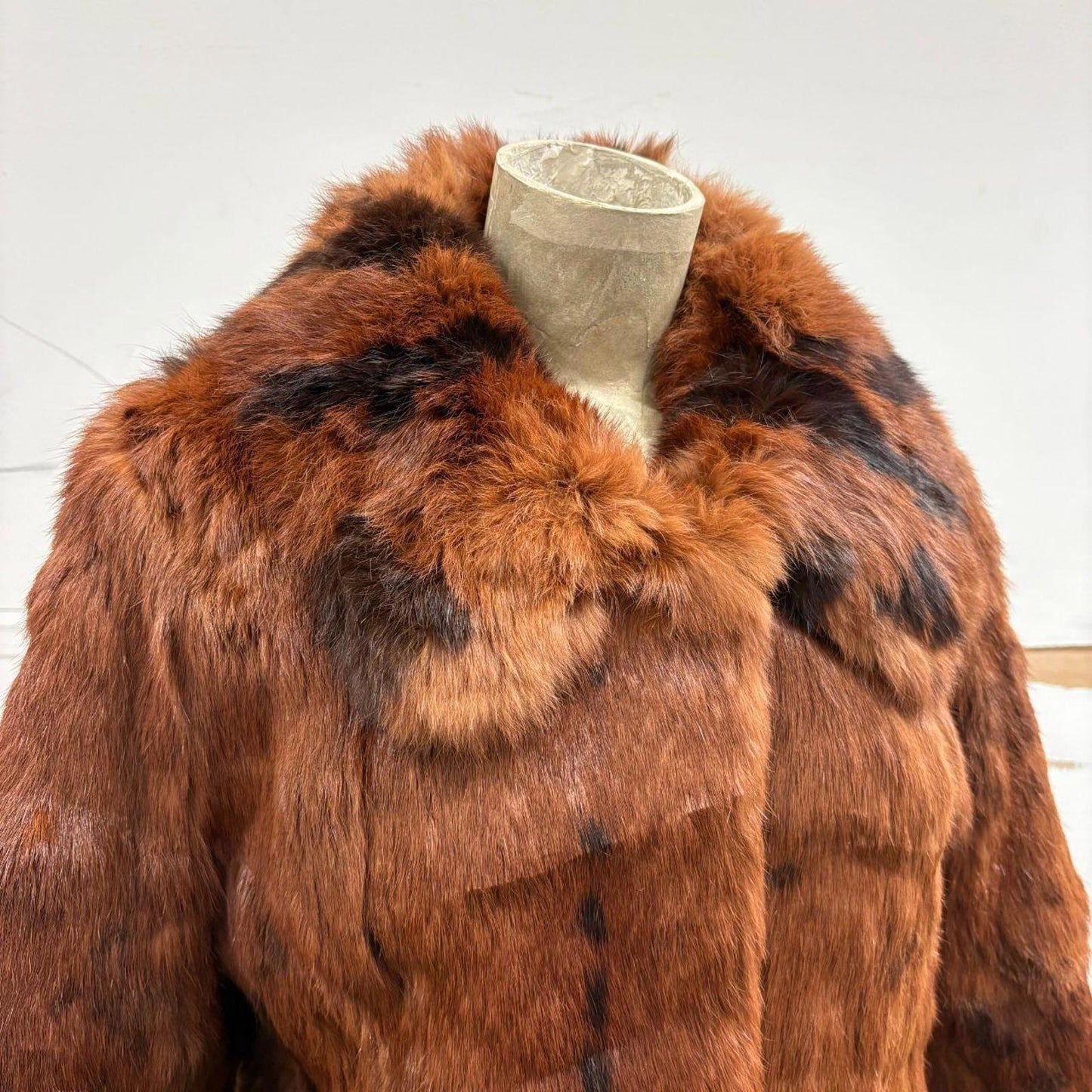 Vintage Mahogany Rabbit Fur Mid-Length Coat Jacket