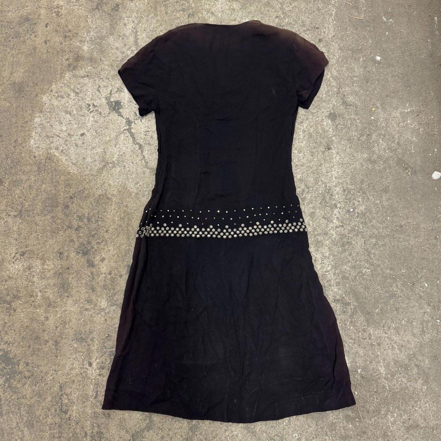 Vintage Antique 1920s 20s Black Rhinestone Studded Flapper Drop-Waist Dress