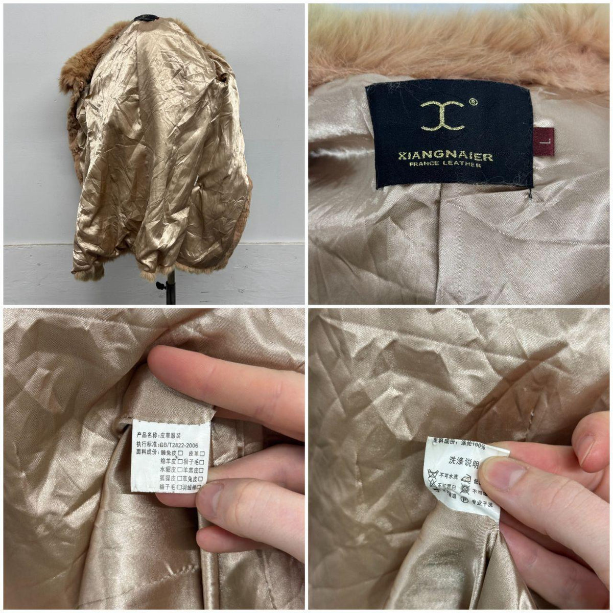 Vintage Y2K Pinkish Tan Rabbit & Fox Fur Jacket Trench Longline Coat