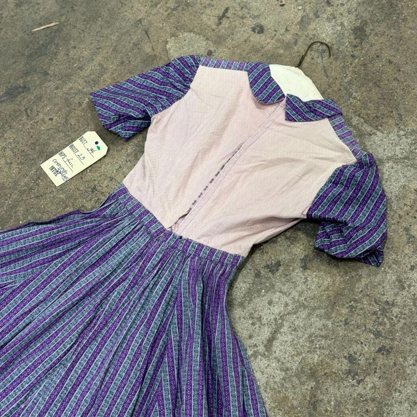 70s does 40s Vintage Purple & White Striped Cotton Prairie Dress Film Costume
