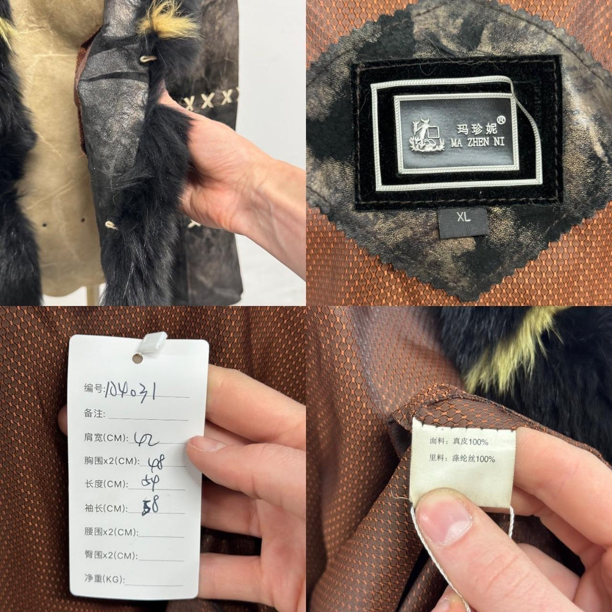 Vintage Y2K Suede Jacket with Fox Fur Collar & Cross-Stitch Details Coat