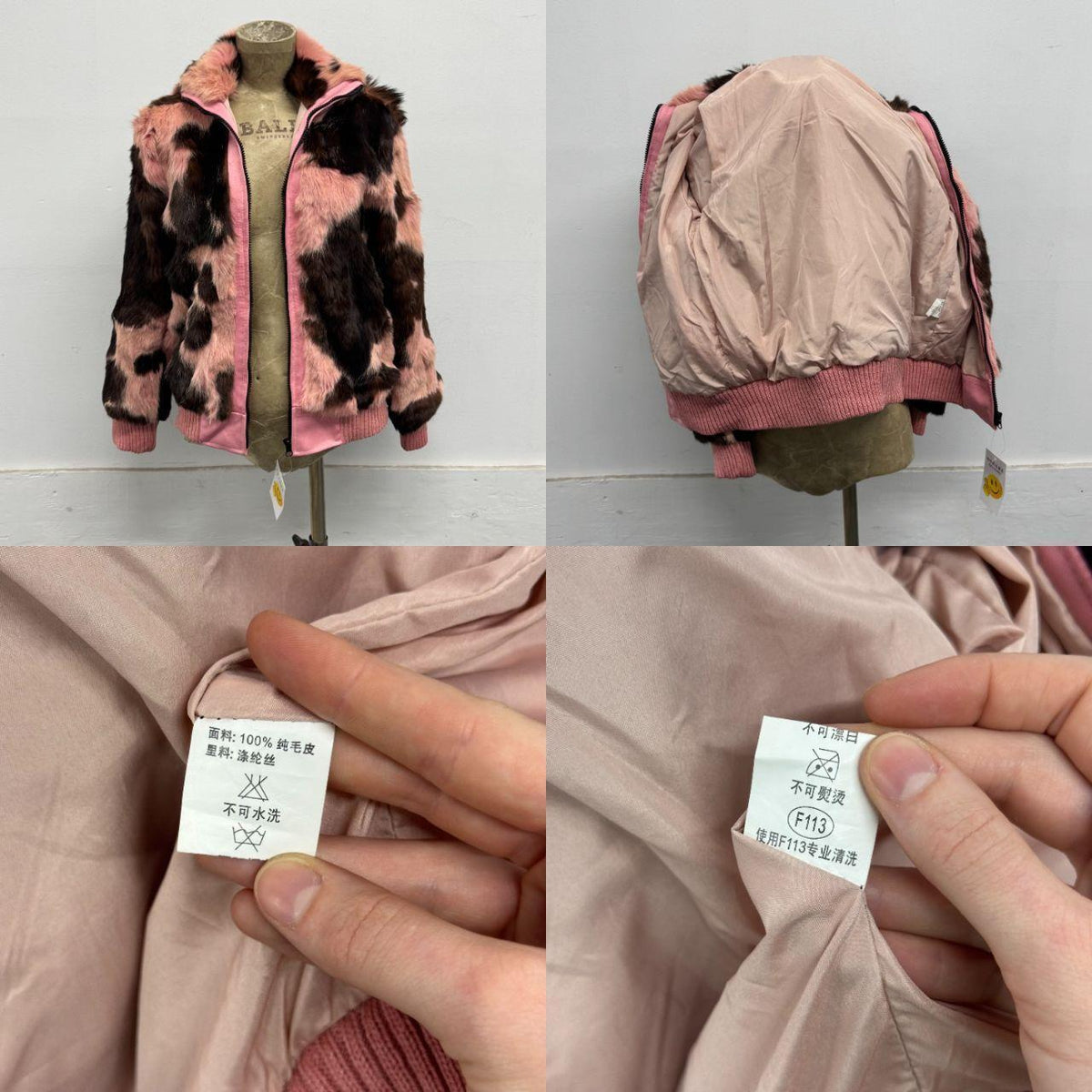 Vintage Y2K Pink Cow Print Rabbit Fur Jacket