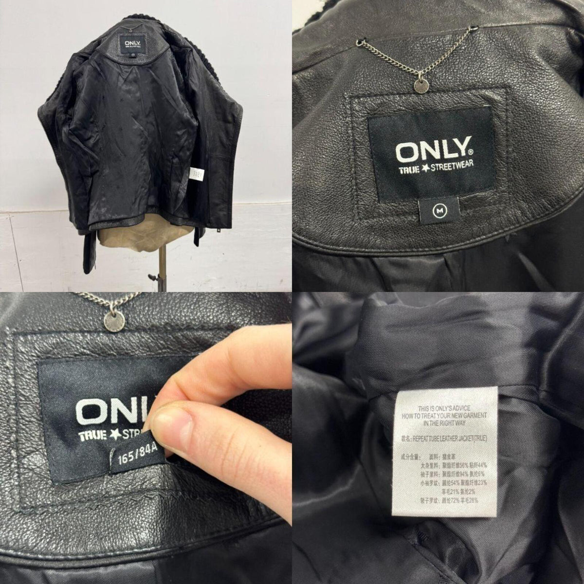 Vintage Black Funnel Neck Knit Collar Avant Garde Leather Jacket