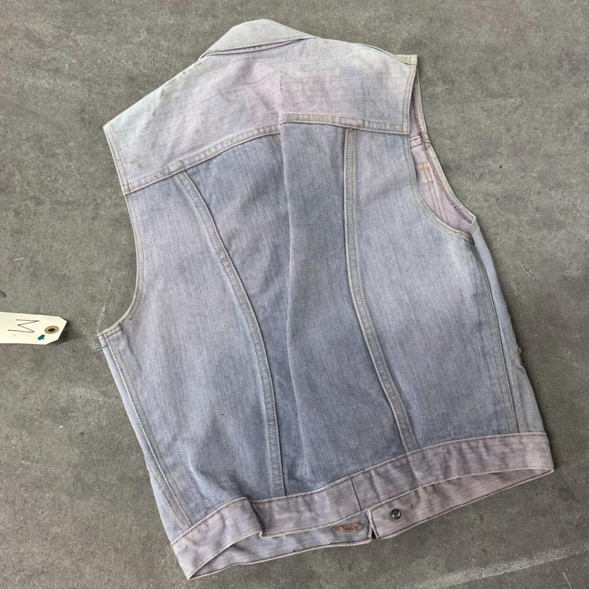 70s Vintage Oil-Stained Denim Vest M Faded Thrashed