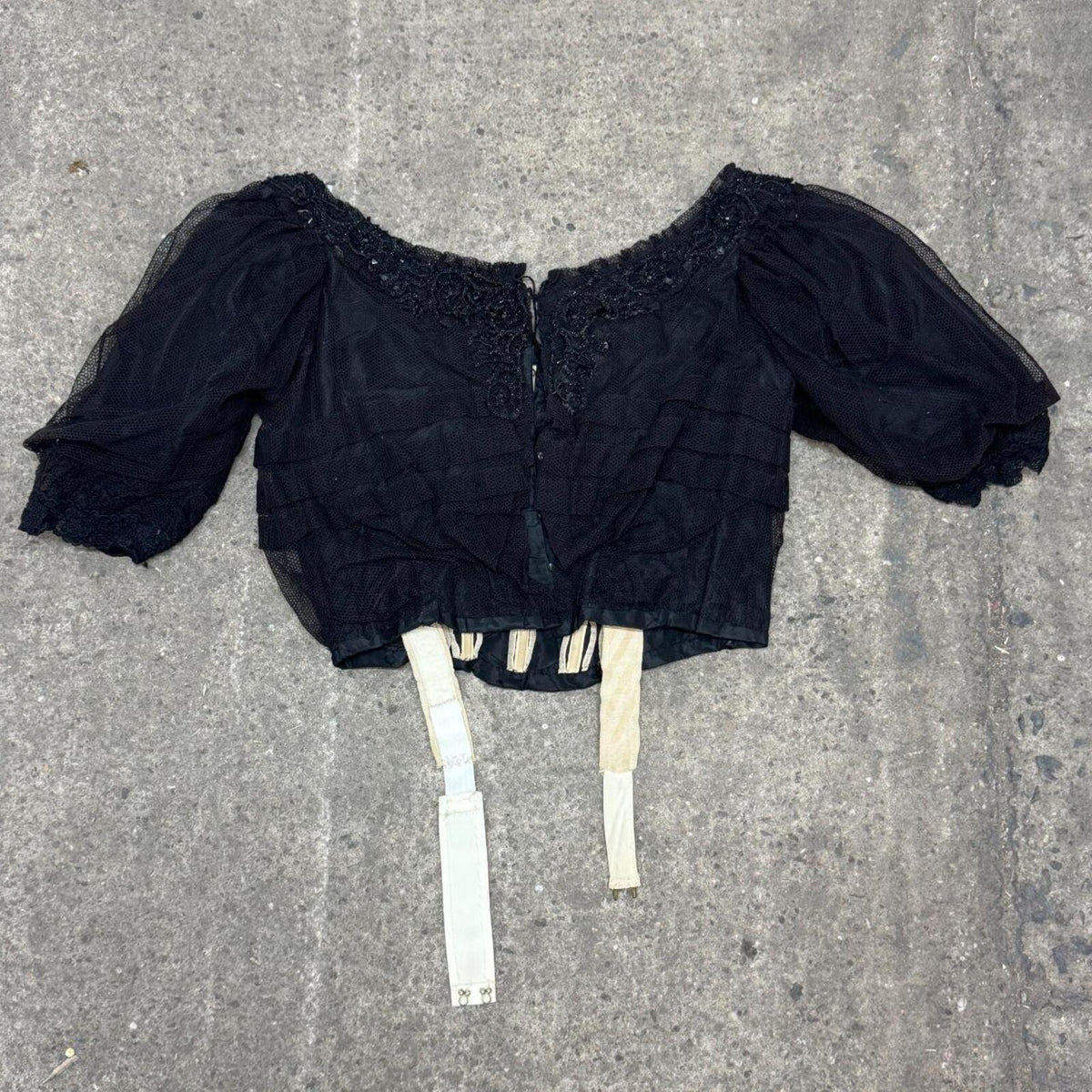 Antique Victorian Black Sequined Mourning Bodice Top