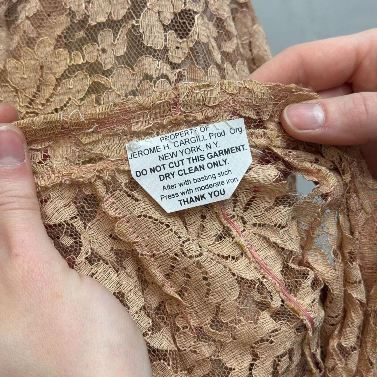 Vintage Broadway Costume 30s Antique Peach Lace Maxi Gown Dress