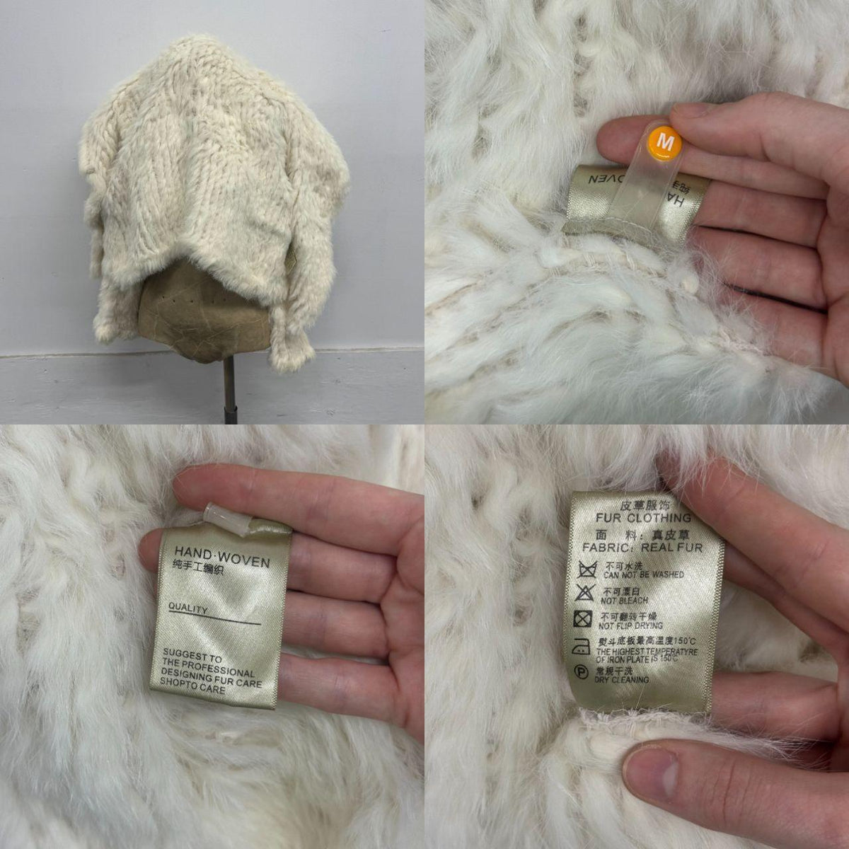 Vintage Y2K White Knit Rabbit Fur Hooded Jacket Coat SUPER SOFT