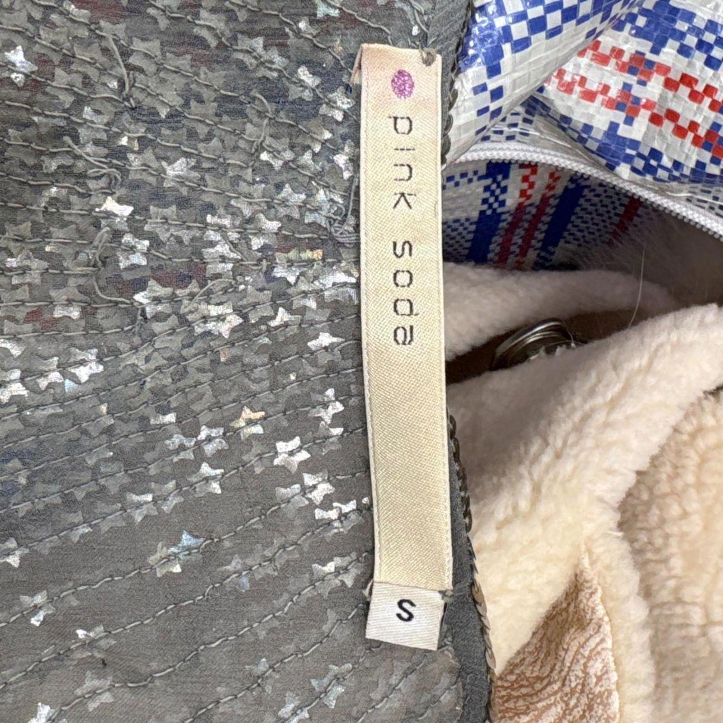 Vintage Pink Soda 100% Silk Silver Sequin Star Top