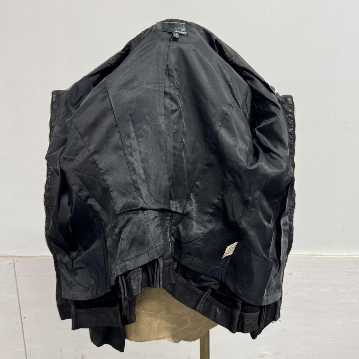 Vintage Black Funnel Neck Asymmetric Avant Garde Leather Jacket