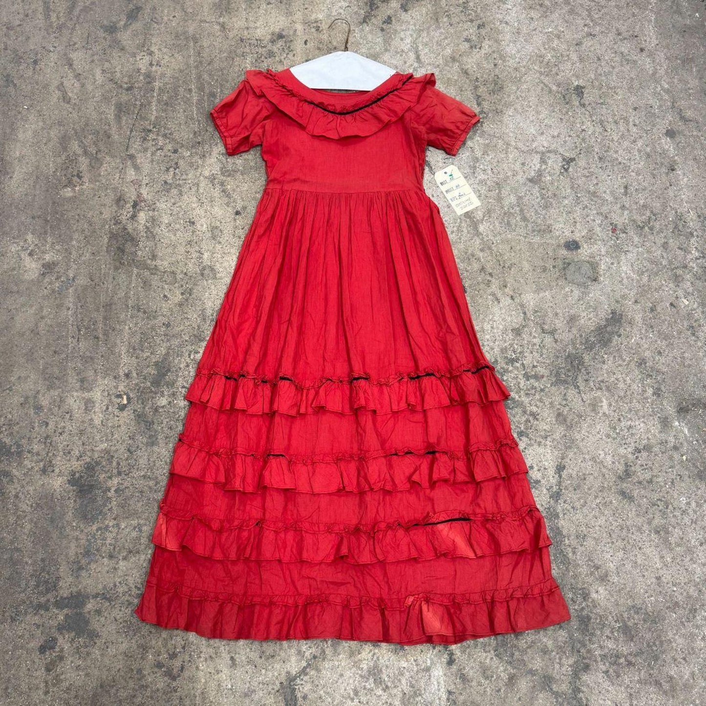 Red 50s does Victorian Vintage Cotton Empire Waist Babydoll Ruffled Maxi Dress