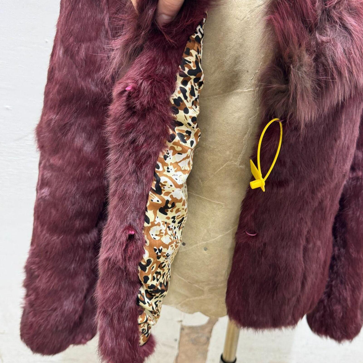 Vintage Burgundy Red Rabbit & Fox Fur Jacket Coat
