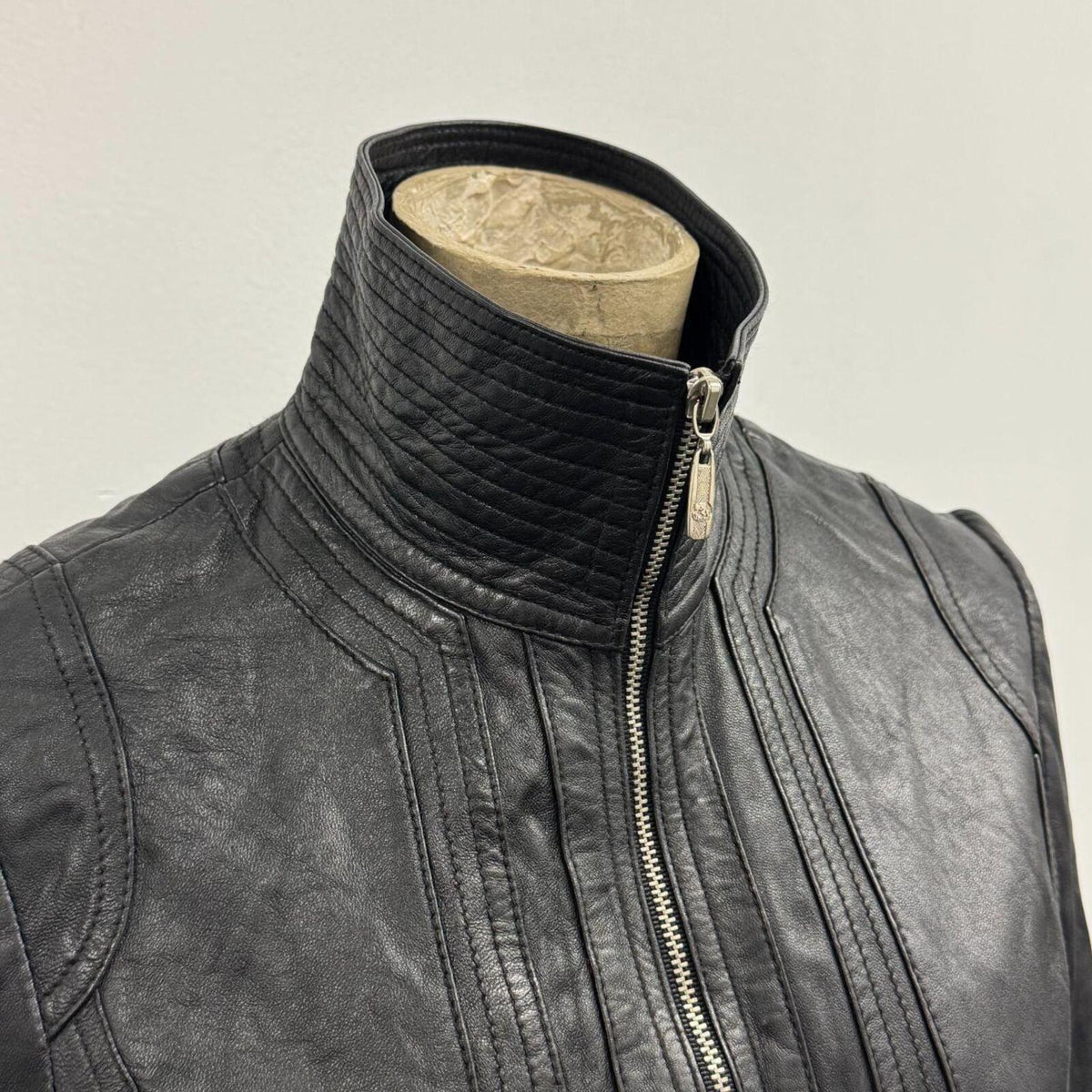 Vintage Black Racer Moto Paneled Leather Jacket