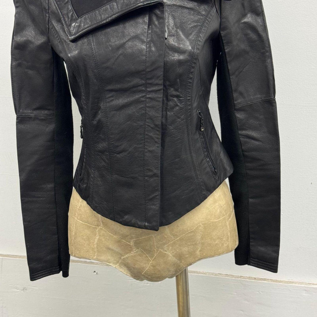 Vintage Black Big Collar Y2K 2010s Avant Garde Leather Jacket