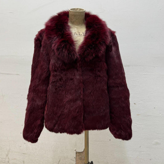 Vintage Ruby Red Rabbit Fox Fur Statement Jacket Coat