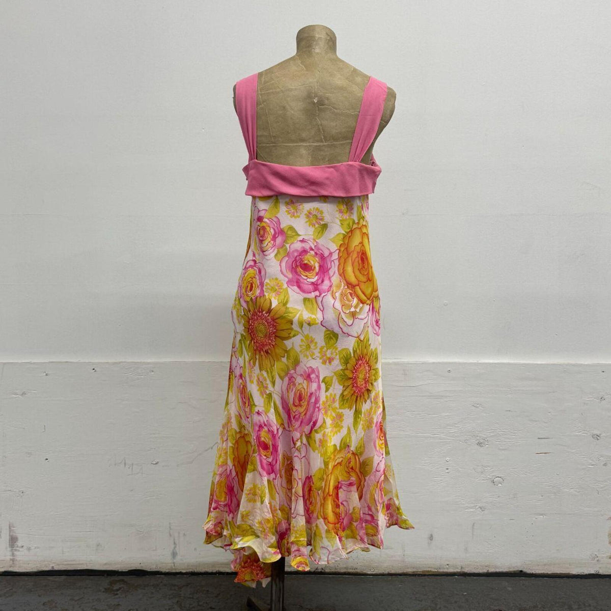 Vintage Y2K Gemini Floral Silk Asymmetrical Fairy Dress Pink Beaded