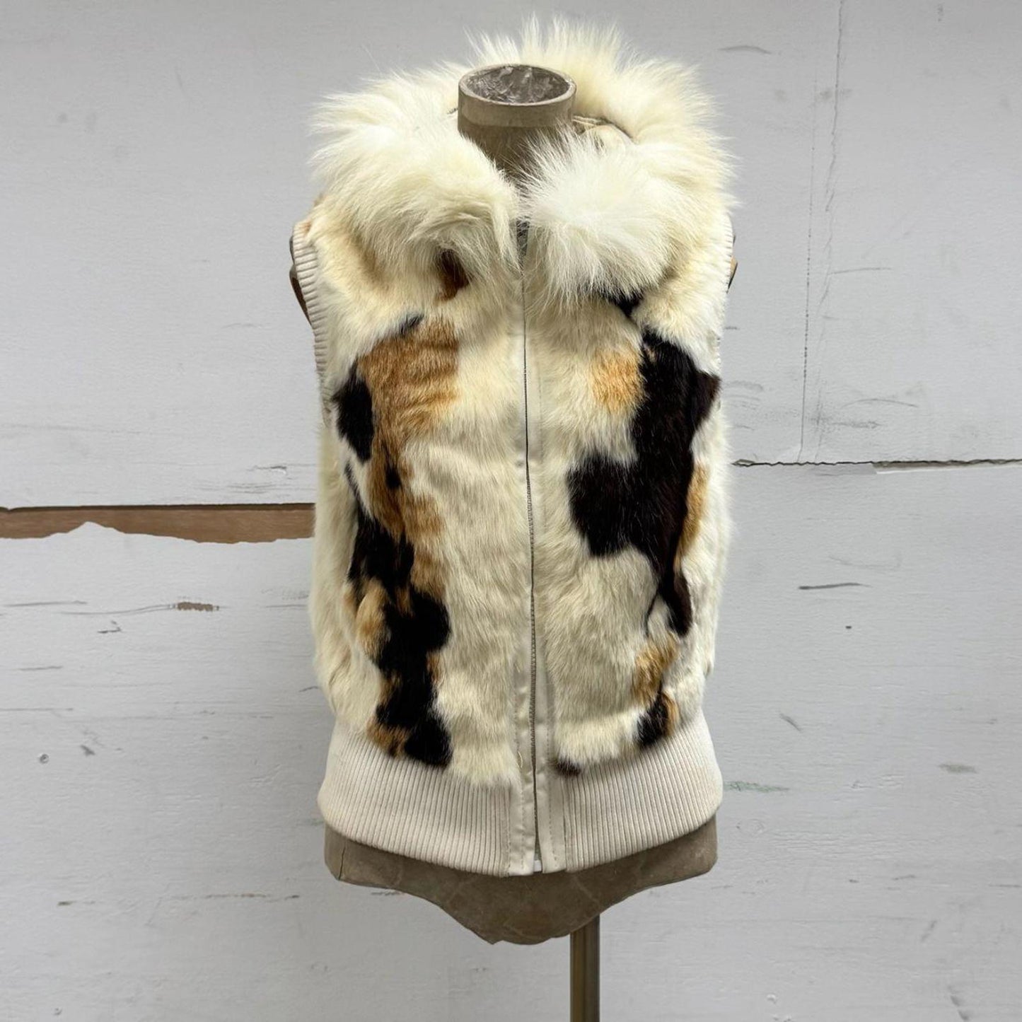 Vintage Y2K Fox & Rabbit Fur Calico Vest